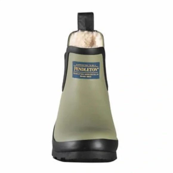 Pendleton Fur Lined Chelsea Olive Ankle Rubber Rainboots NIB - Picture 4 of 8